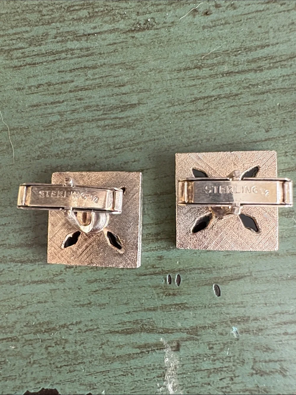 Vintage Sterling Silver Genuine Opal Mosaic Square Cufflinks Estate Jewelry
